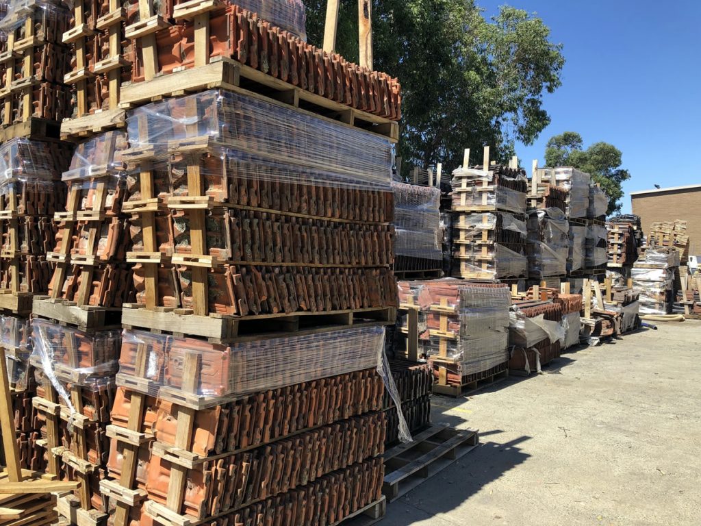 Roof Tile Matching Service Melbourne 4 Outdoor tile yard with stacked pallets of roof tiles